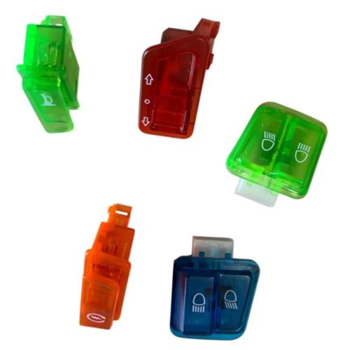 DÜĞME SETİ (5li) şeffaf mavi-kırmızı-turuncu-yeşil